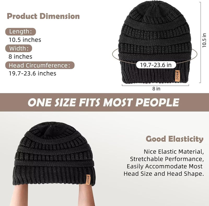MSDC 3 Pack Satin Lined Beanie for Women, Warm Slouchy Winter Hats with Silk Lined, Fashionable Oversized Cable Knit Hat Skull Cap - Image 2